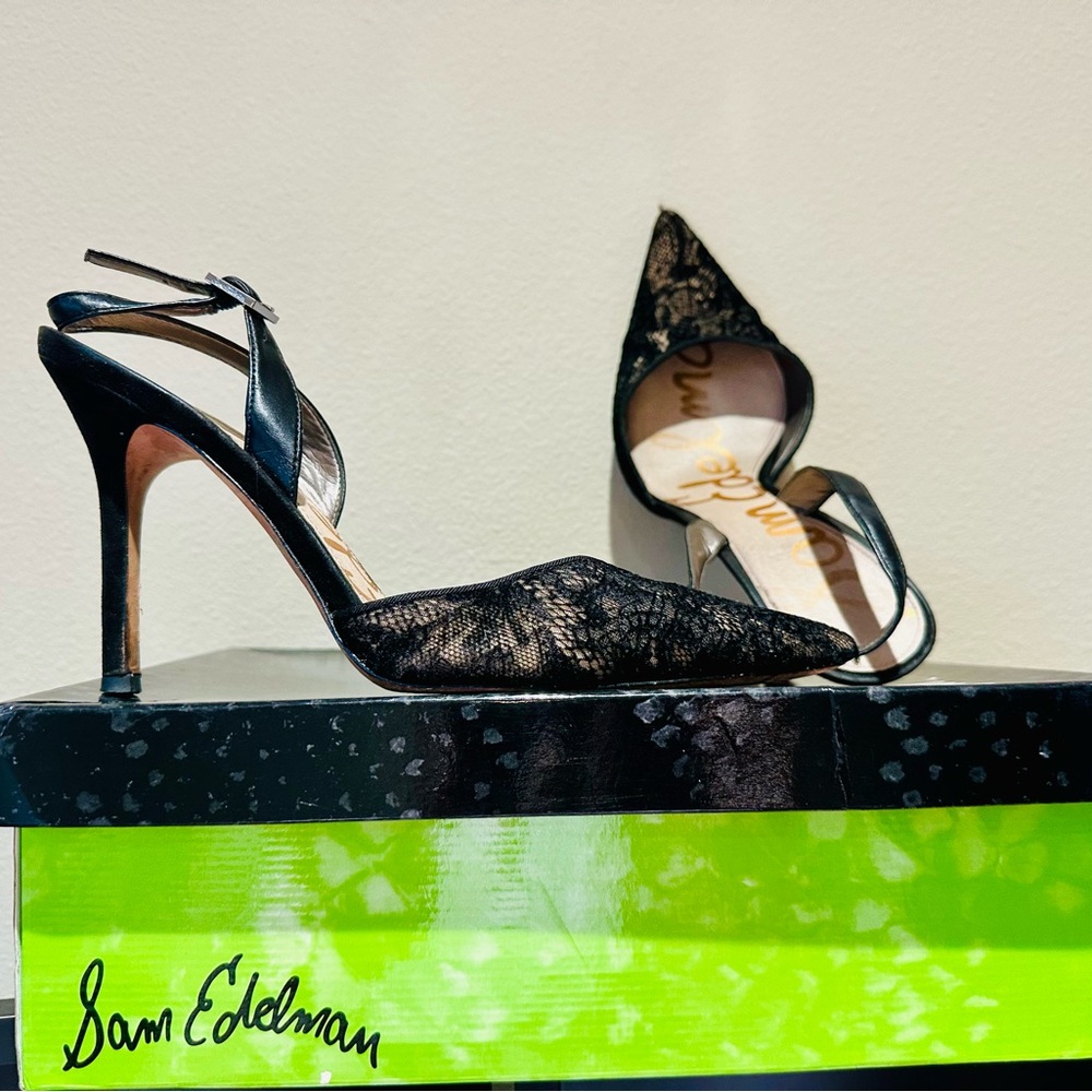 Sam Edelman Slingback Heel Shoes with Lace Overlay Size 8 1/2